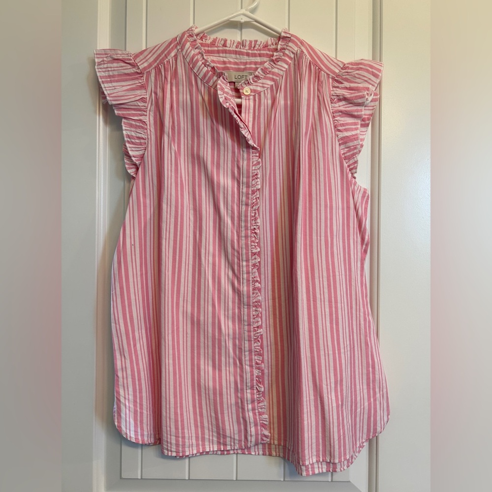 LOFT Pink and White Striped Blouse